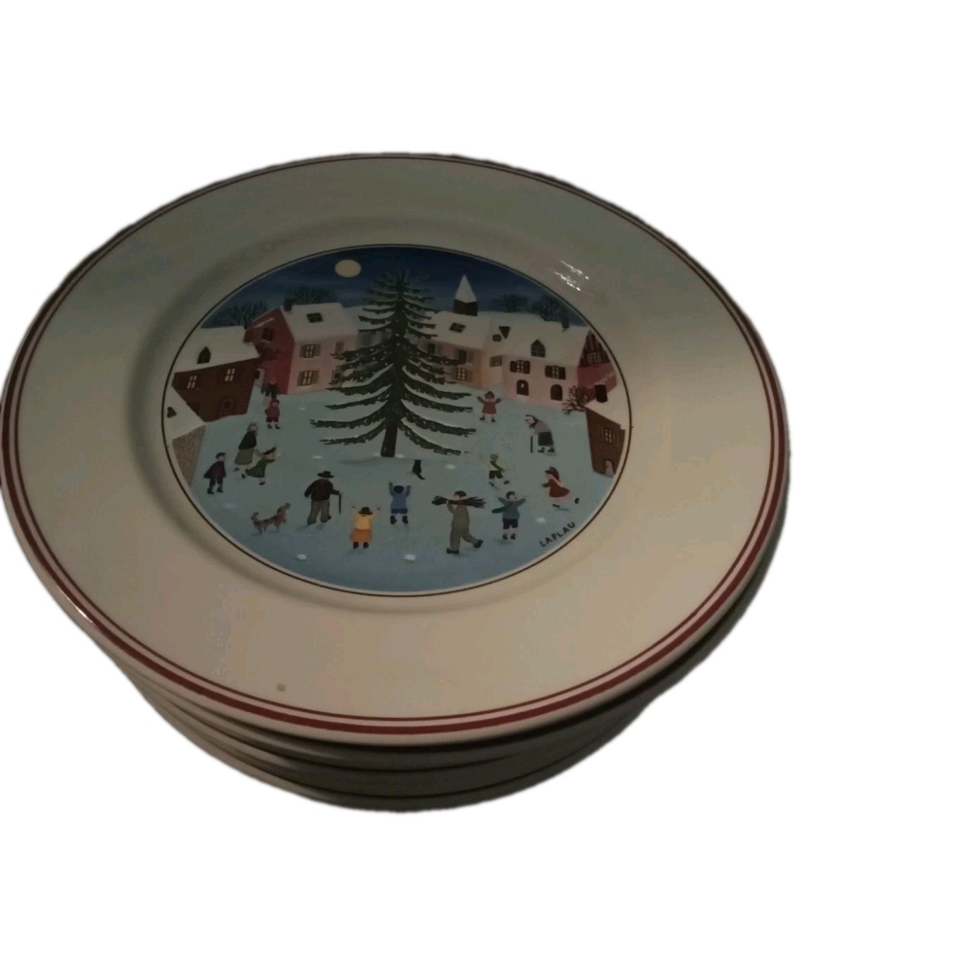 10 Villeroy & Boch Naif Christmas Salad Plates 8″ Village Scene Holiday EUC