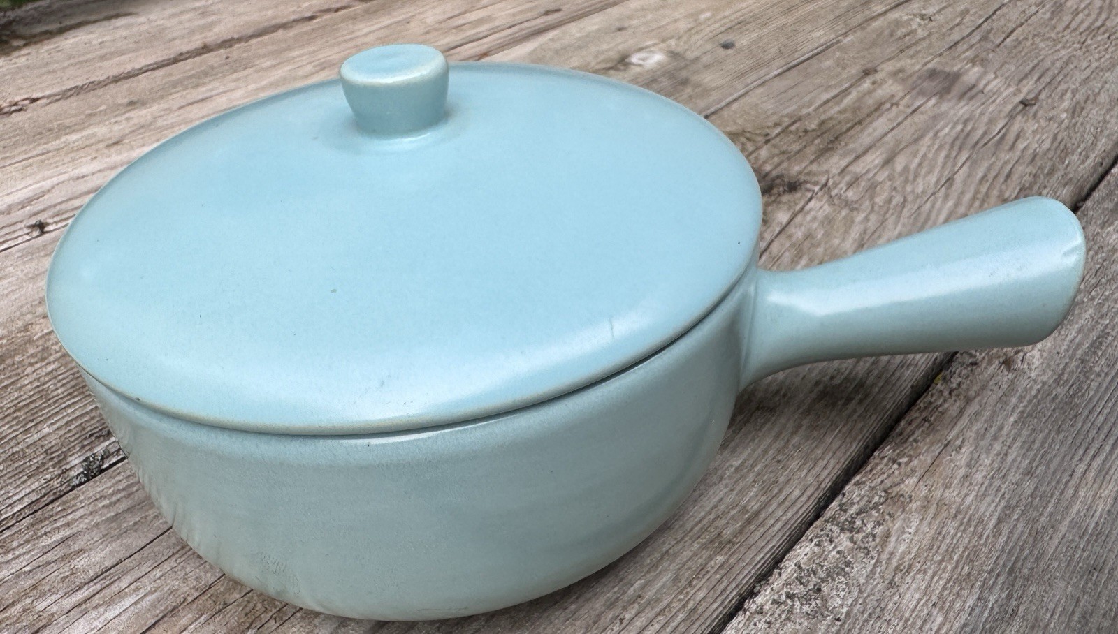 Vintage Mid-Century La Solana POTTERY Handled BOWL w/ Lid Blue