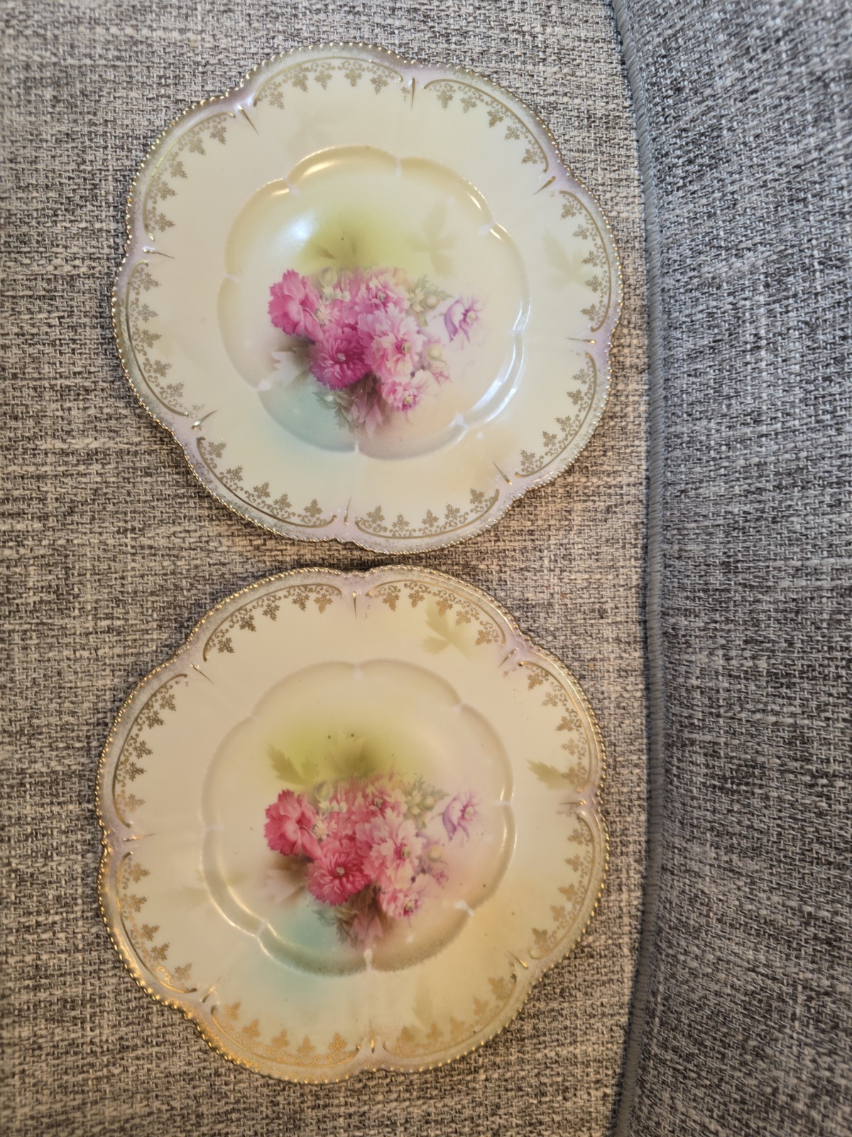 RS Prussia Strassburg Pair Of Dahlia Plates, 6 3/8″