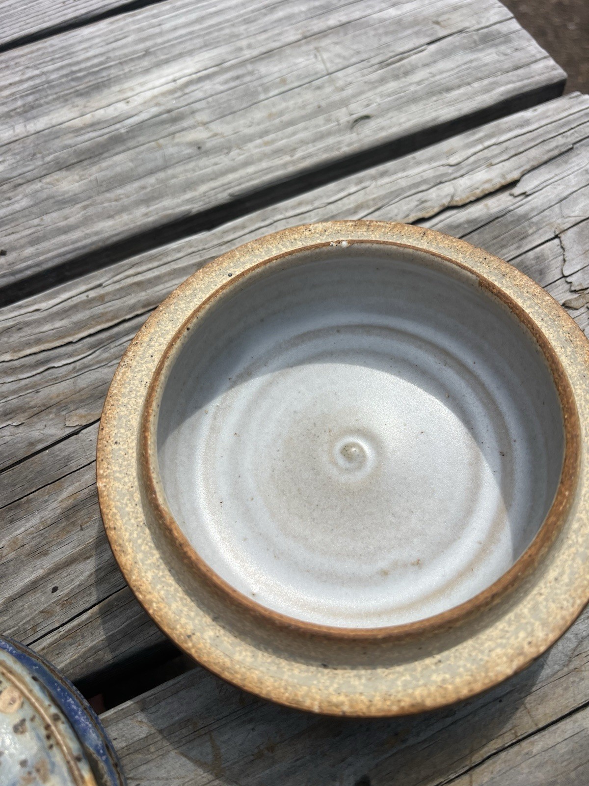 Vintage Studio Pottery Lidded Trinket Dish Signed Blue Brown Glaze Stoneware