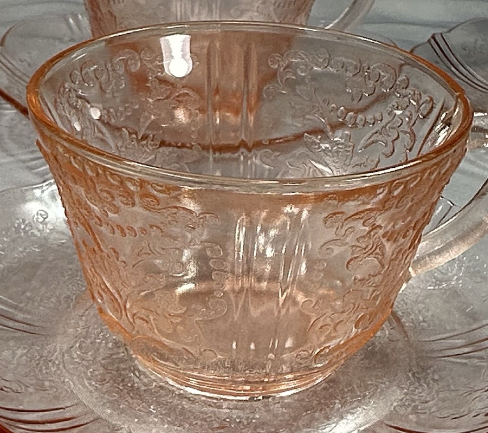 Vtg Macbeth Evans American Sweetheart Pink Depression Glass 2pc Cup Saucer Set