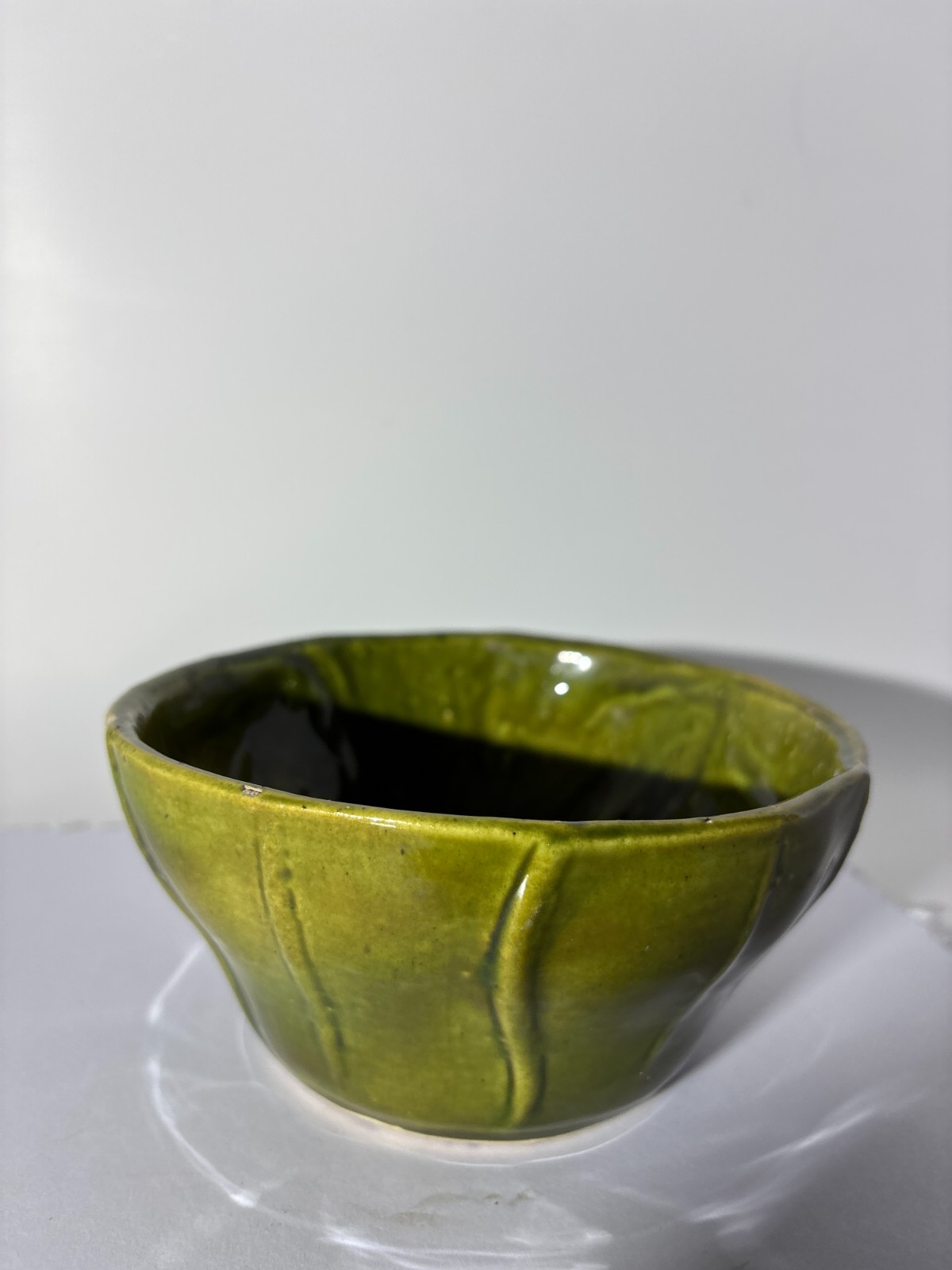 Vintage Green California Pottery Ribbed Bowl Dish CAL USA C-125