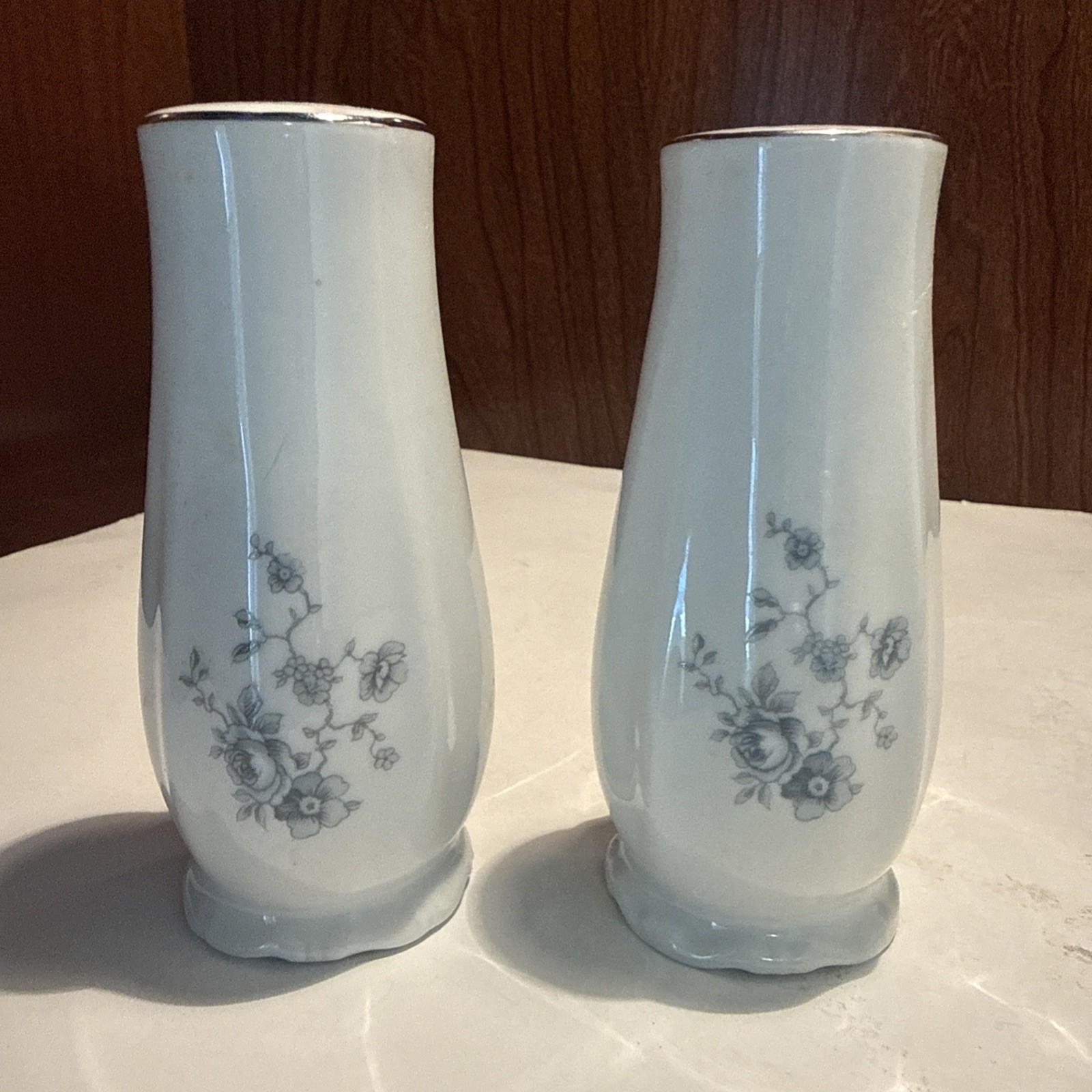 Johann Haviland Salt & Pepper Shaker Set Bavaria Germany Blue Garland Floral Vtg