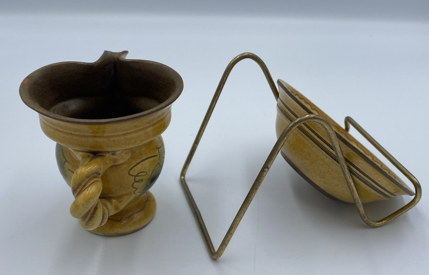 Pottery Creamer/Pitcher & Saucer, Made in SN Liechtenstein, Italian Style, Mini