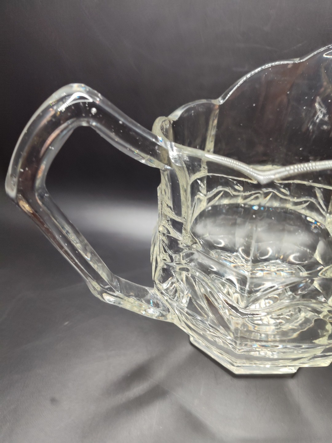 Vintage Heavy Paneled Clear Glass 7”H x 8″L x 5″W Pitcher Juice