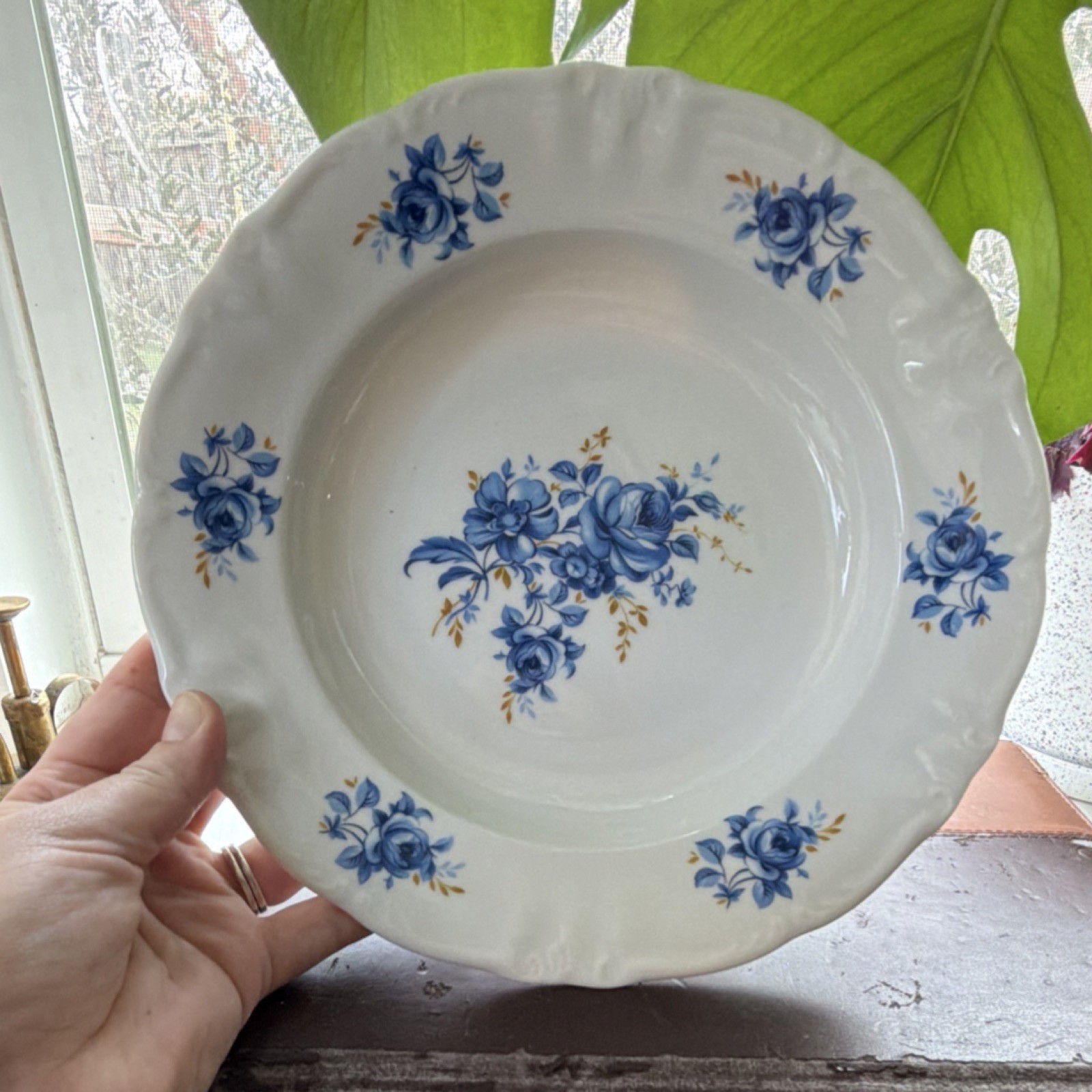 Winterling Germany Blue Floral Porcelain Soup Plates Four-Piece Set