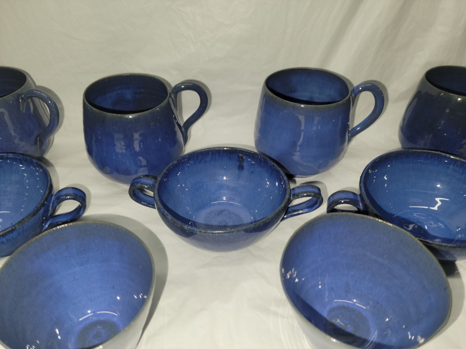 North Carolina pottery COLE POTTERY 9 cup and mug set blue glaze 4807