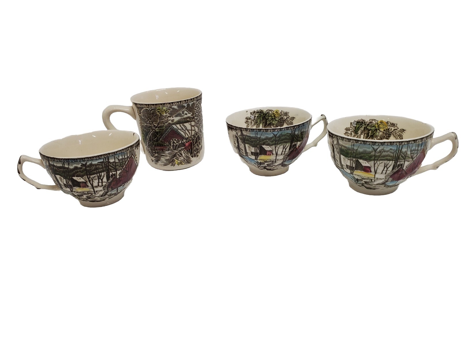 Set of 4 The Johnson Bros Friendly Village Covered Bridge Coffee Cup Mug