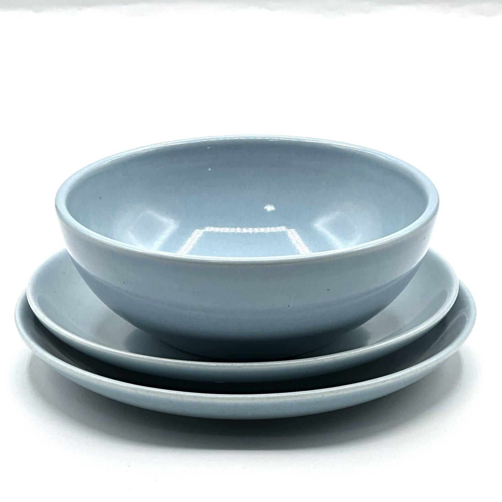 Iroquois Casual China Russel Wright Blue Cereal Bowl Saucer Bread Plate 3 Pieces