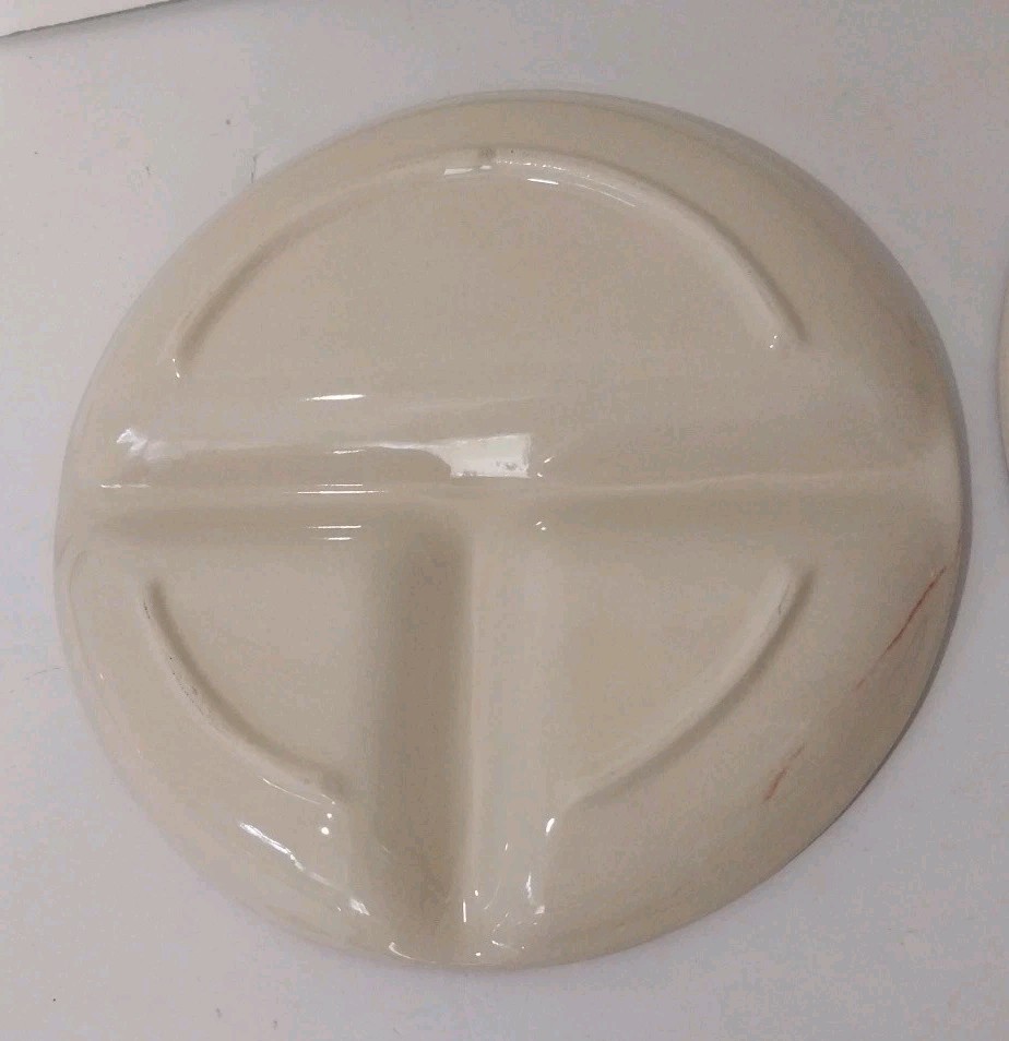 Vintage 6 Plates Ceramic Kitchen Prep Or Childrens 7 5/8″ Divided Pottery Plates
