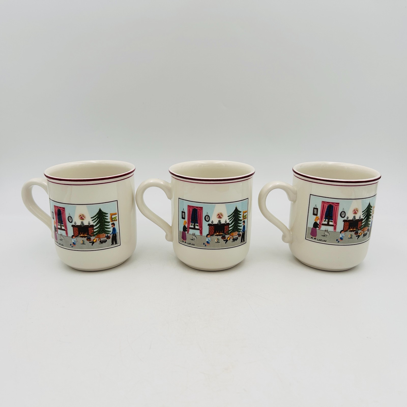 Villeroy & Boch Naif Christmas Mugs Set of 3 Germany Laplau Folk Art Holiday
