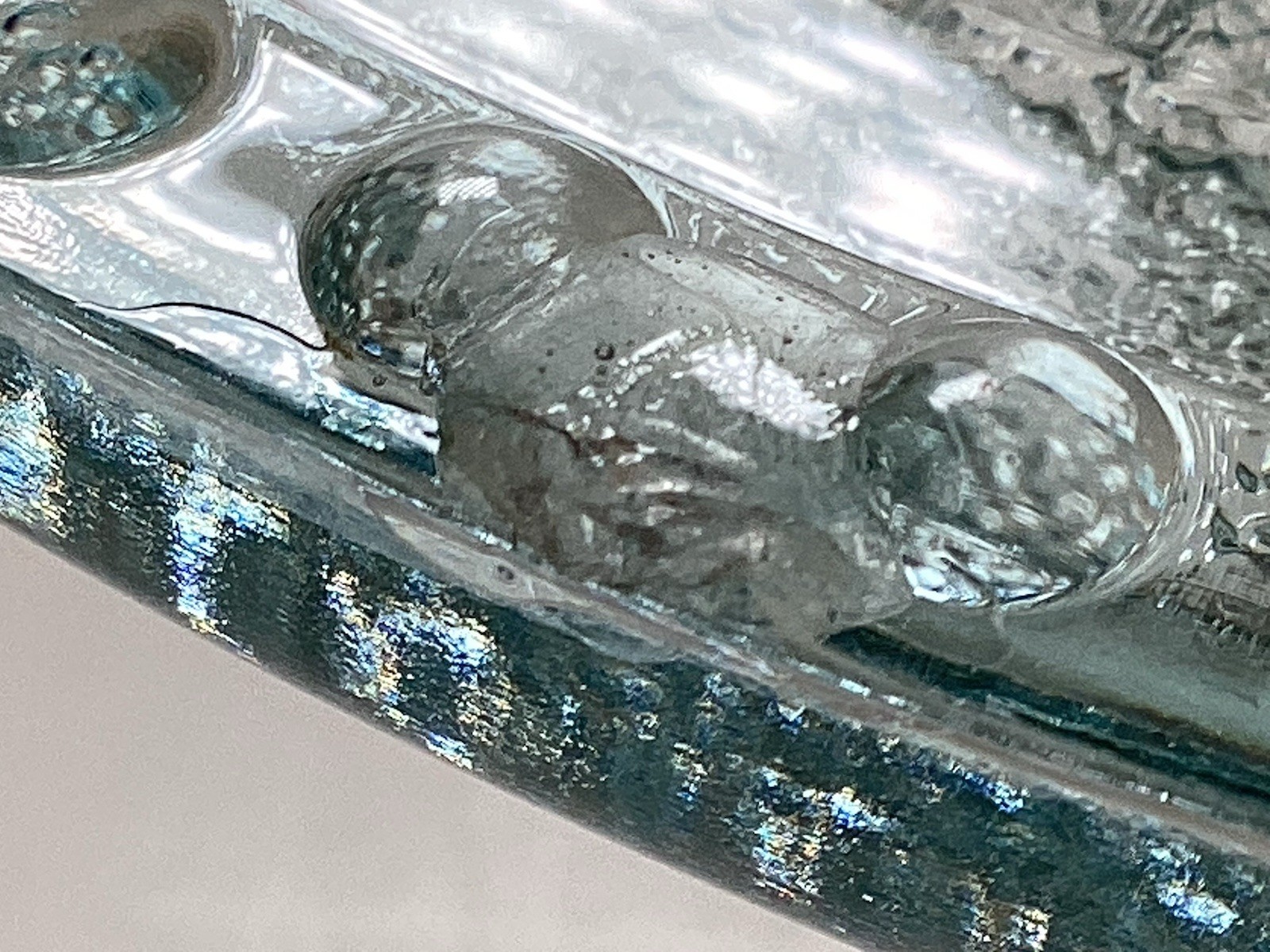 Jeannette Ice Blue Glass Harp Beaded Edge Pedestal Cake Stand 10” **READ**