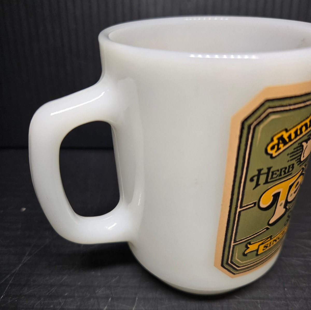 Set of 3 Vintage 1980s Anchor Hocking Aunt Jenny’s Cocoa & Tea Milk Glass Mugs