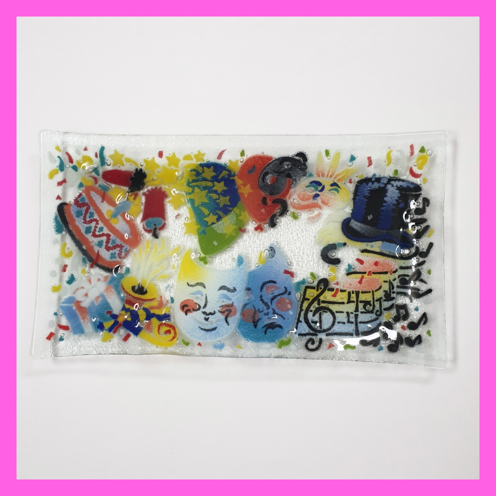 Peggy Karr Mardi Gras Carnival Party Celebration Rectangle Plate Fused Glass