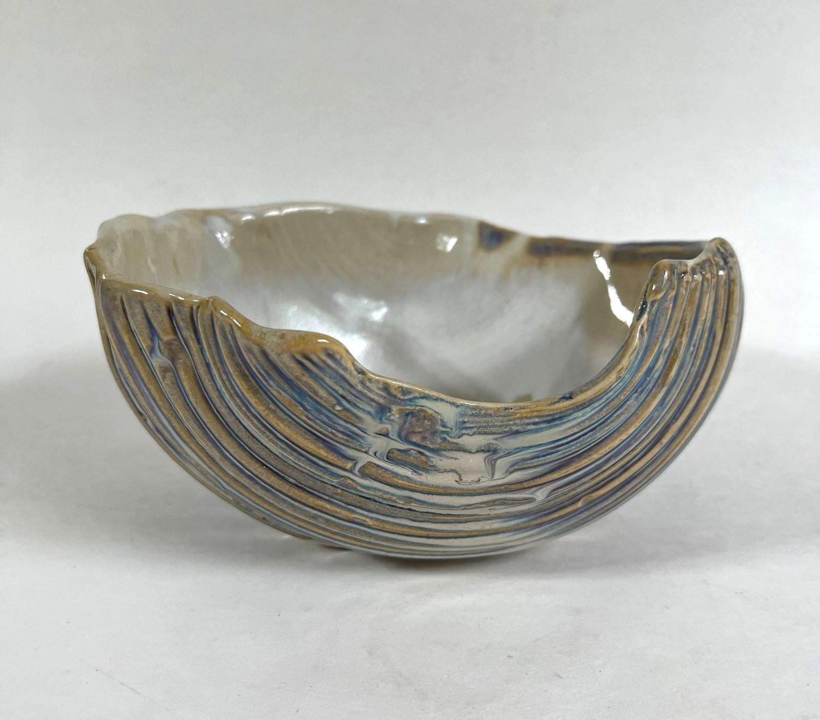 Vintage 2008 Studio Art Pottery Shell Bowl Multicolor