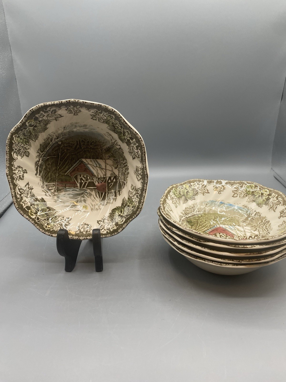 (6) Johnson Brothers Friendly Village The Covered Bridge 6.25″ Bowls
