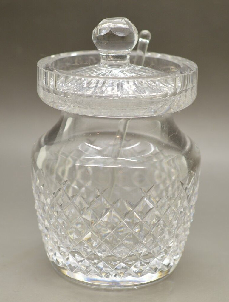 Waterford Crystal Alana Preserve Jelly Condiment Jar with Lid & Spoon 4.25″