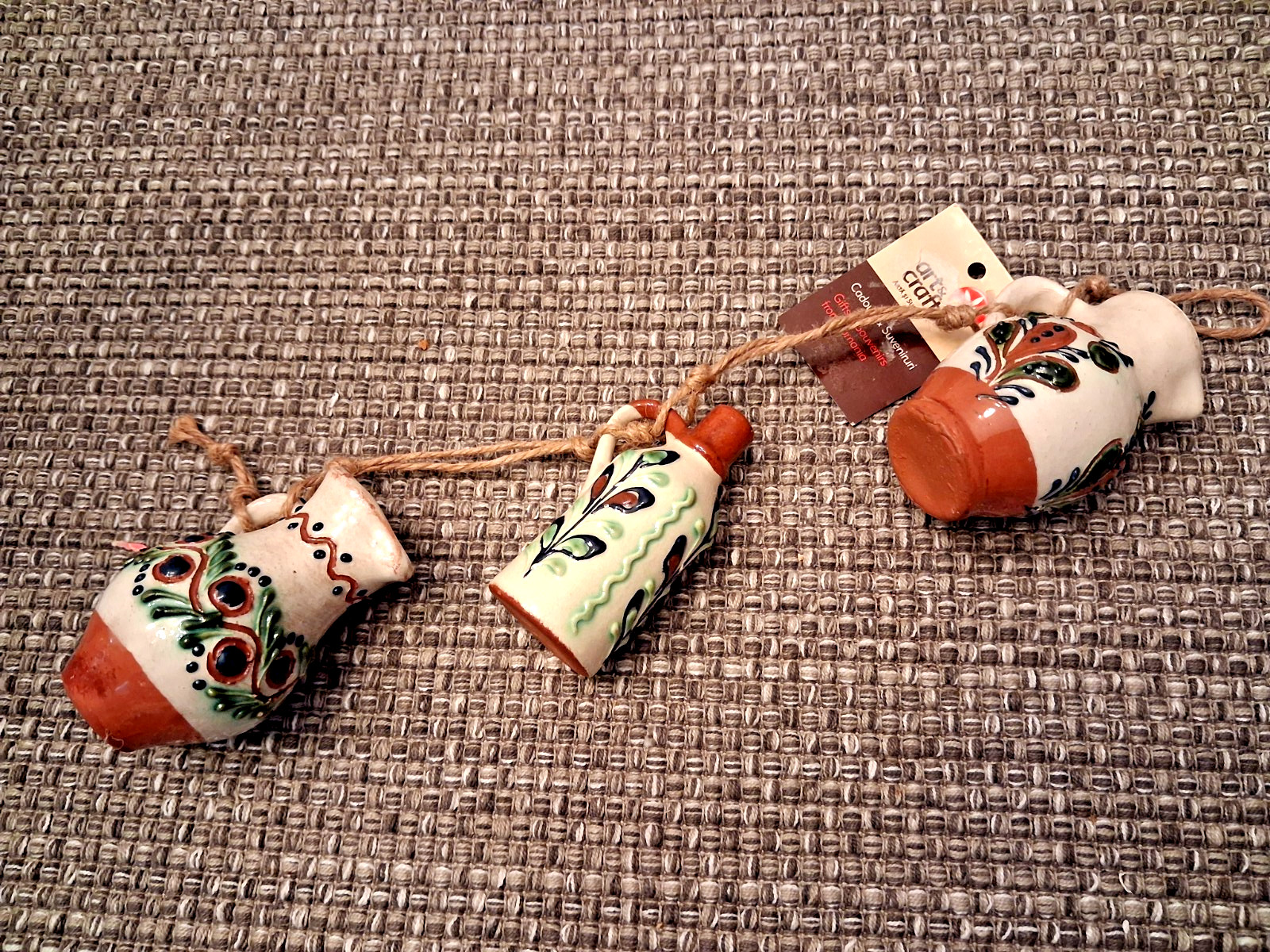 Set of 3 Miniature Romanian Hand-Painted Floral Pottery Jugs 3 Inches