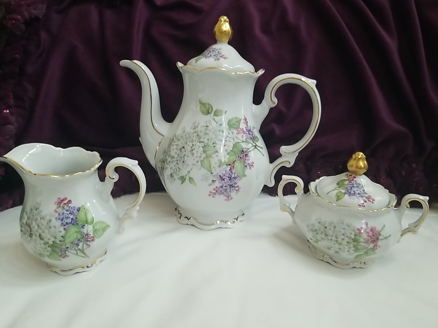 Mitterteich Bavaria Lilac Tea Set Teapot Sugar & Creamer Excellent Condition
