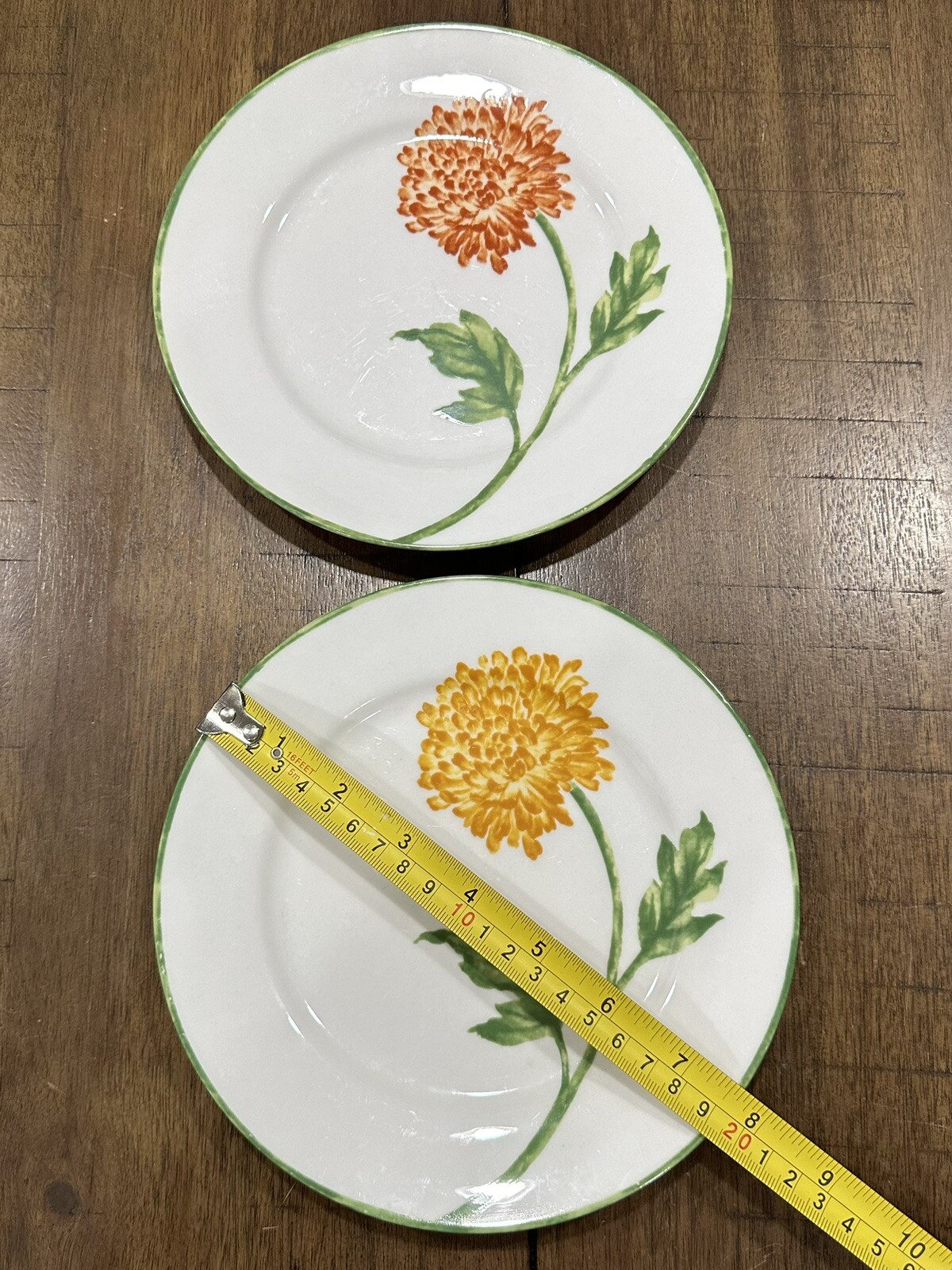 Set of 2 Fall Floral by Pier 1 Flowers Mums Porcelain Salad Plates 7.75” in EUC