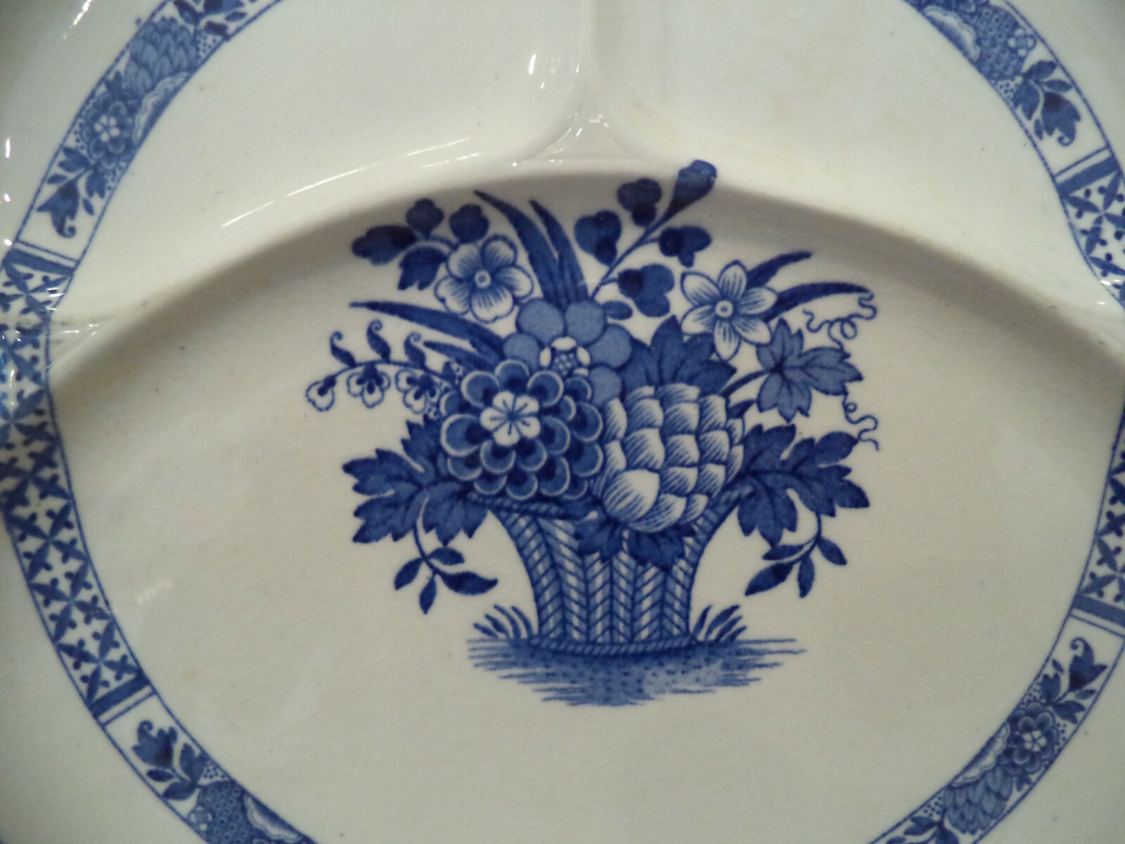 Booths England Flow Blue NANKIN Divided Plate 10 1/2″