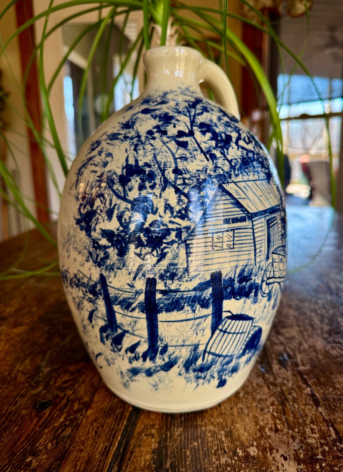 Michael A. Crocker Painted Hand Thrown Jug, Lulu GA Signed and Dated 1988