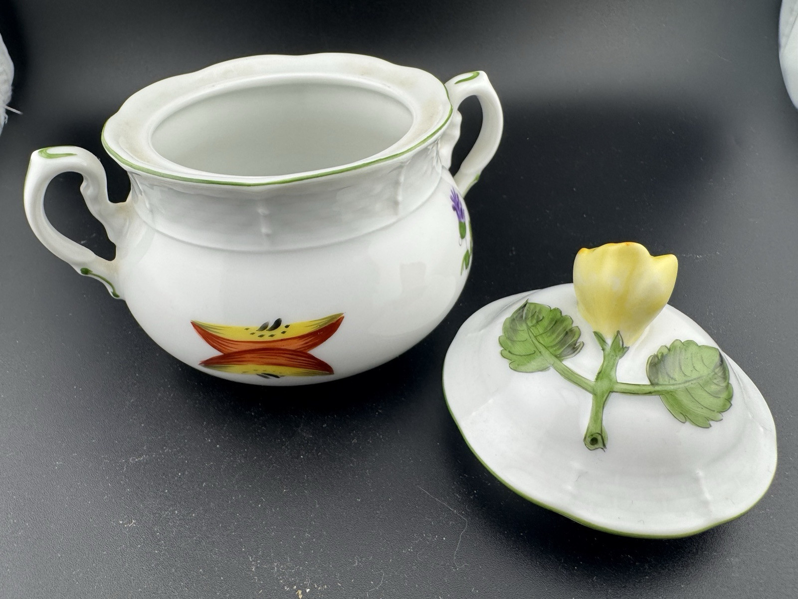 Thun Czech Porcelain Basket Weave Tea Set Hand Painted Bees Flowers And Fruit
