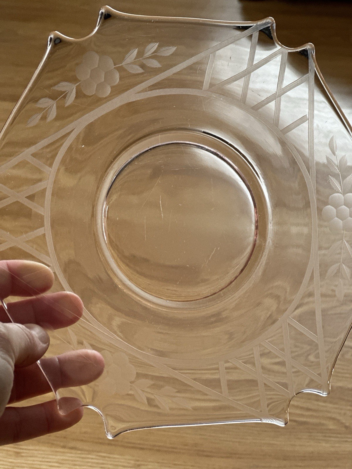 Vintage Depressed Etched Pink Hexagon Plate