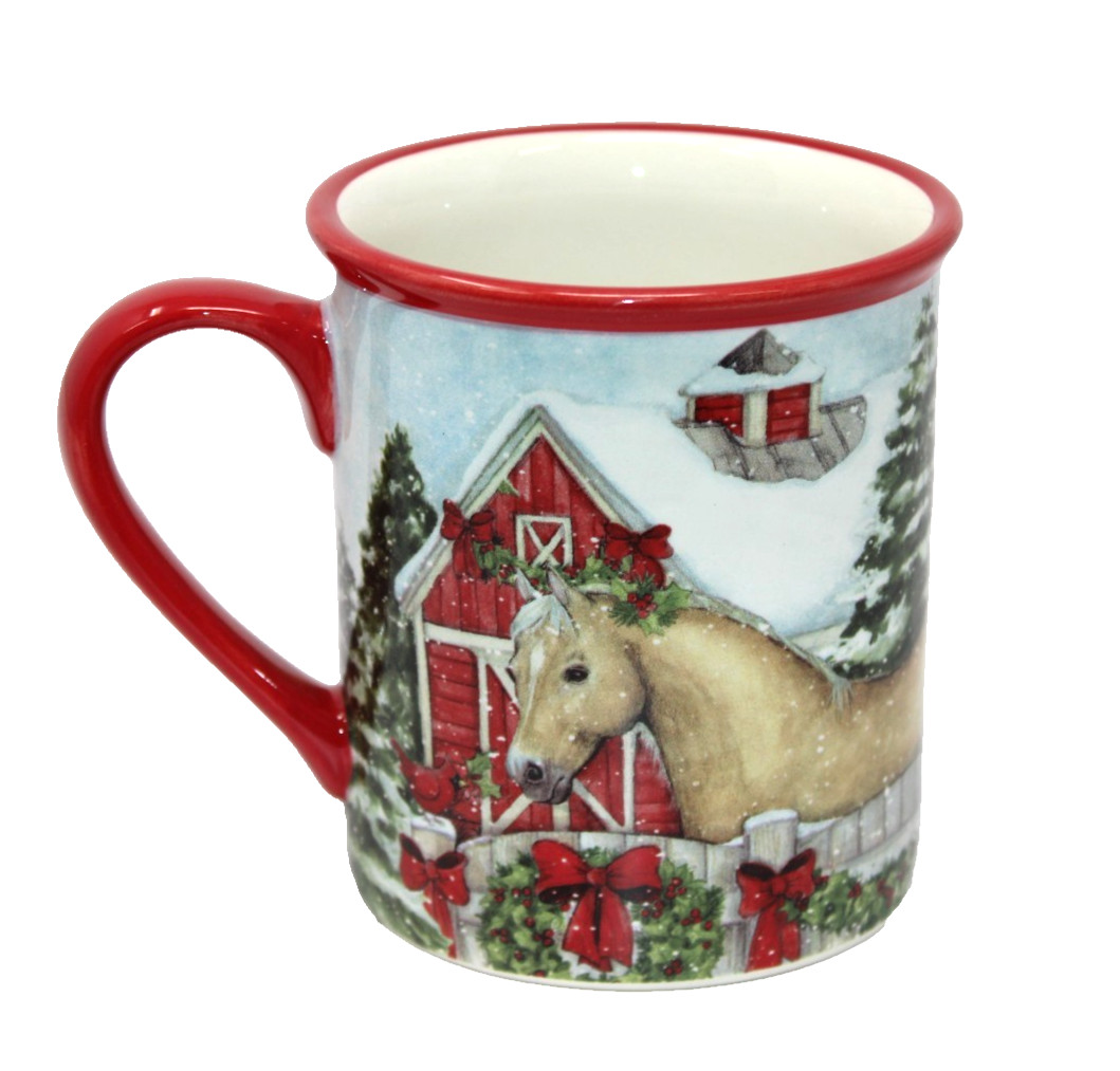 Certified Intl HOMESTEAD CHRISTMAS Tan Horse Ceramic Mug – NEW