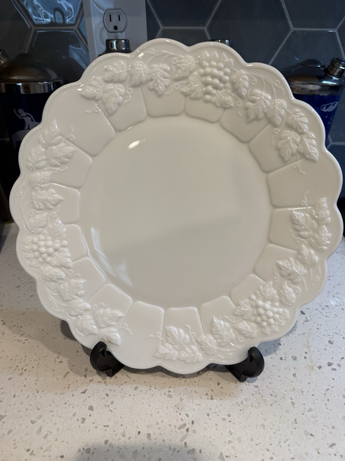 Westmoreland Paneled Grape Milk Glass 10 1/2” Dinner Plate Mid Century