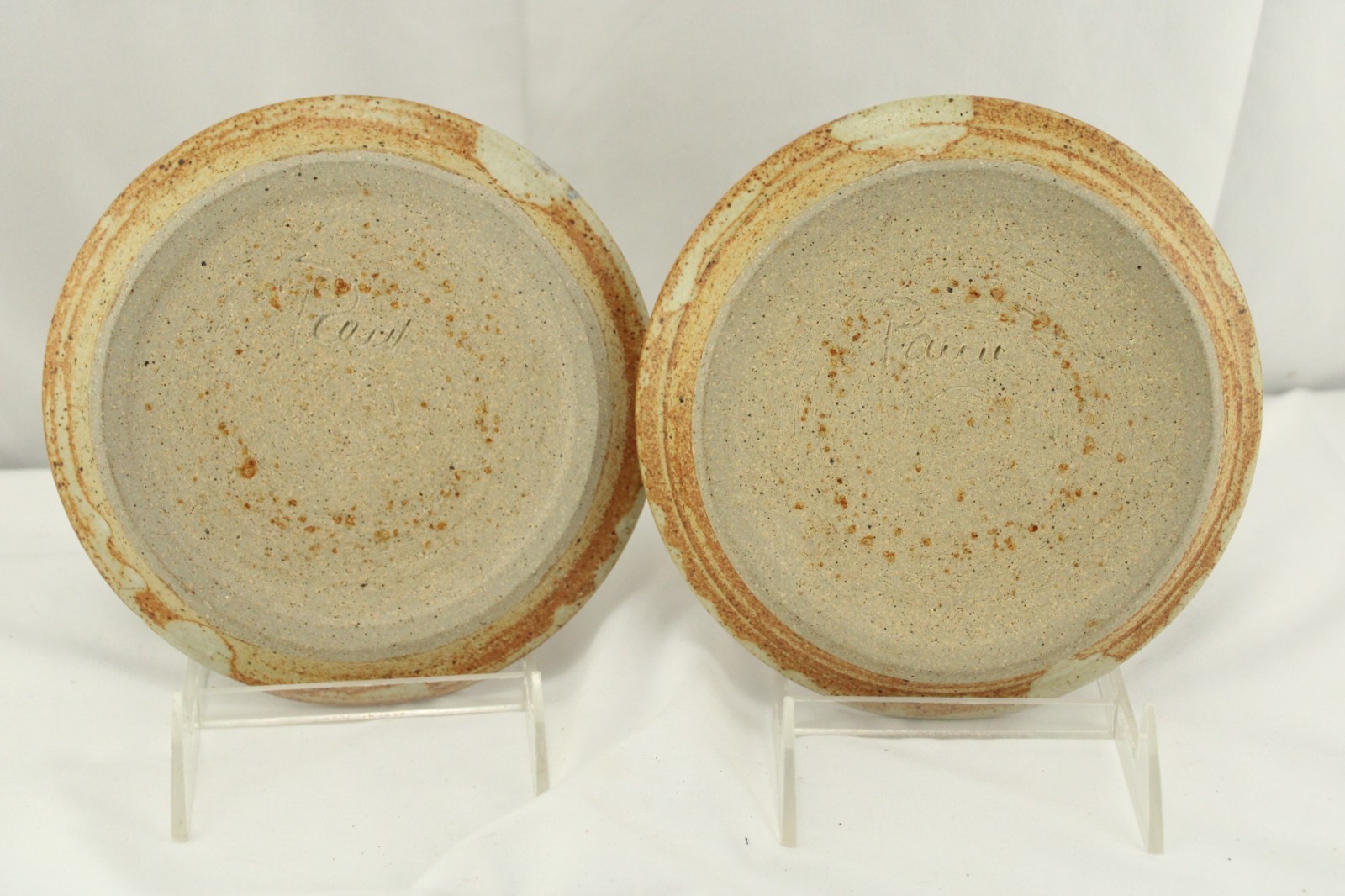 Studio Pottery Hand Made Set 2 Bread Plates Signed Raul