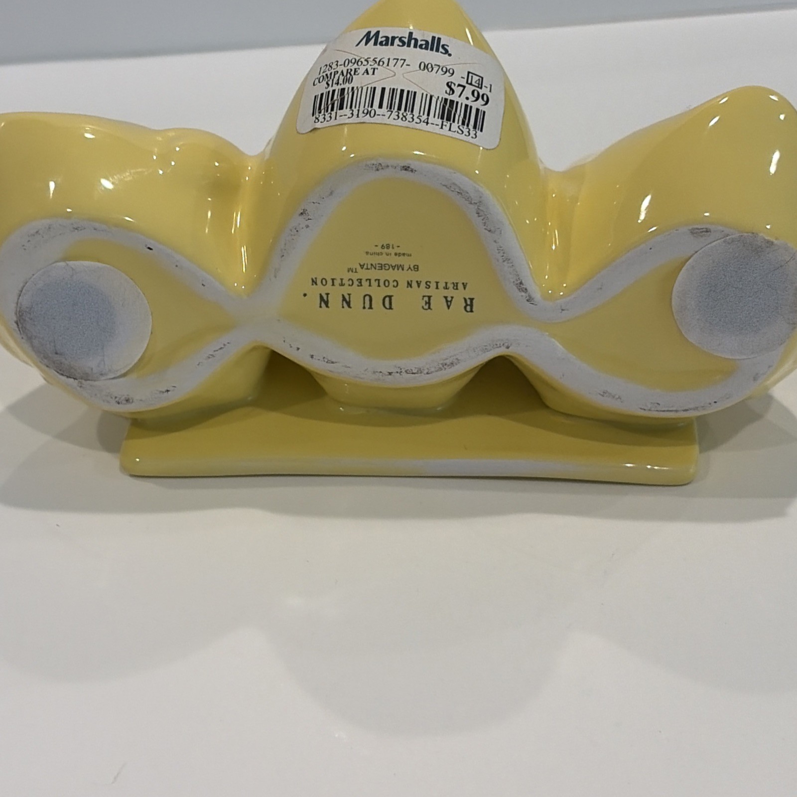 Rae Dunn HAPPY SPRING Yellow Ceramic Chick Egg Holder CHIPPED Easter Decor