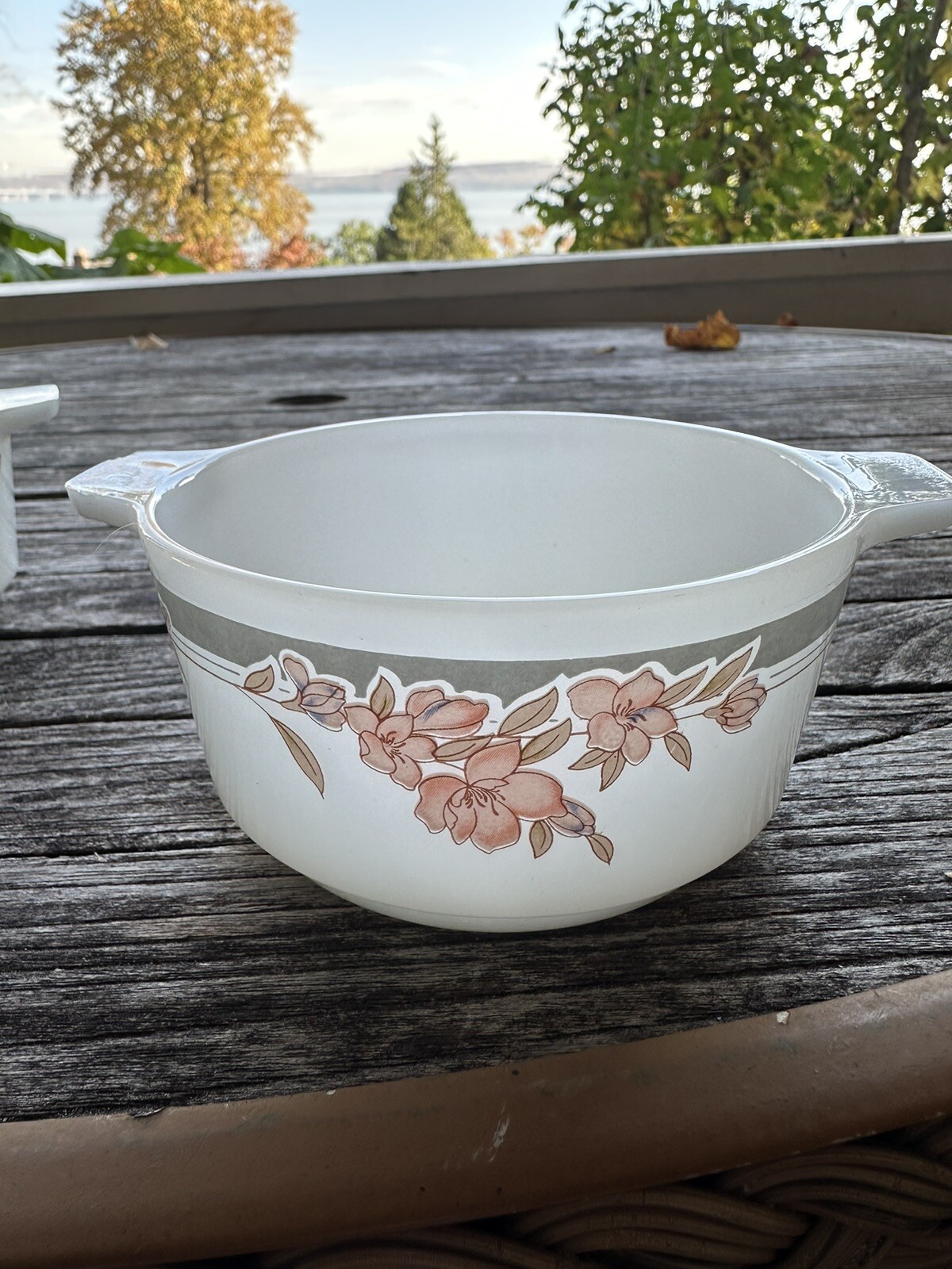 2 Vintage INDOPAL White Milk Glass Bowls Pink Cherry Blossom Floral