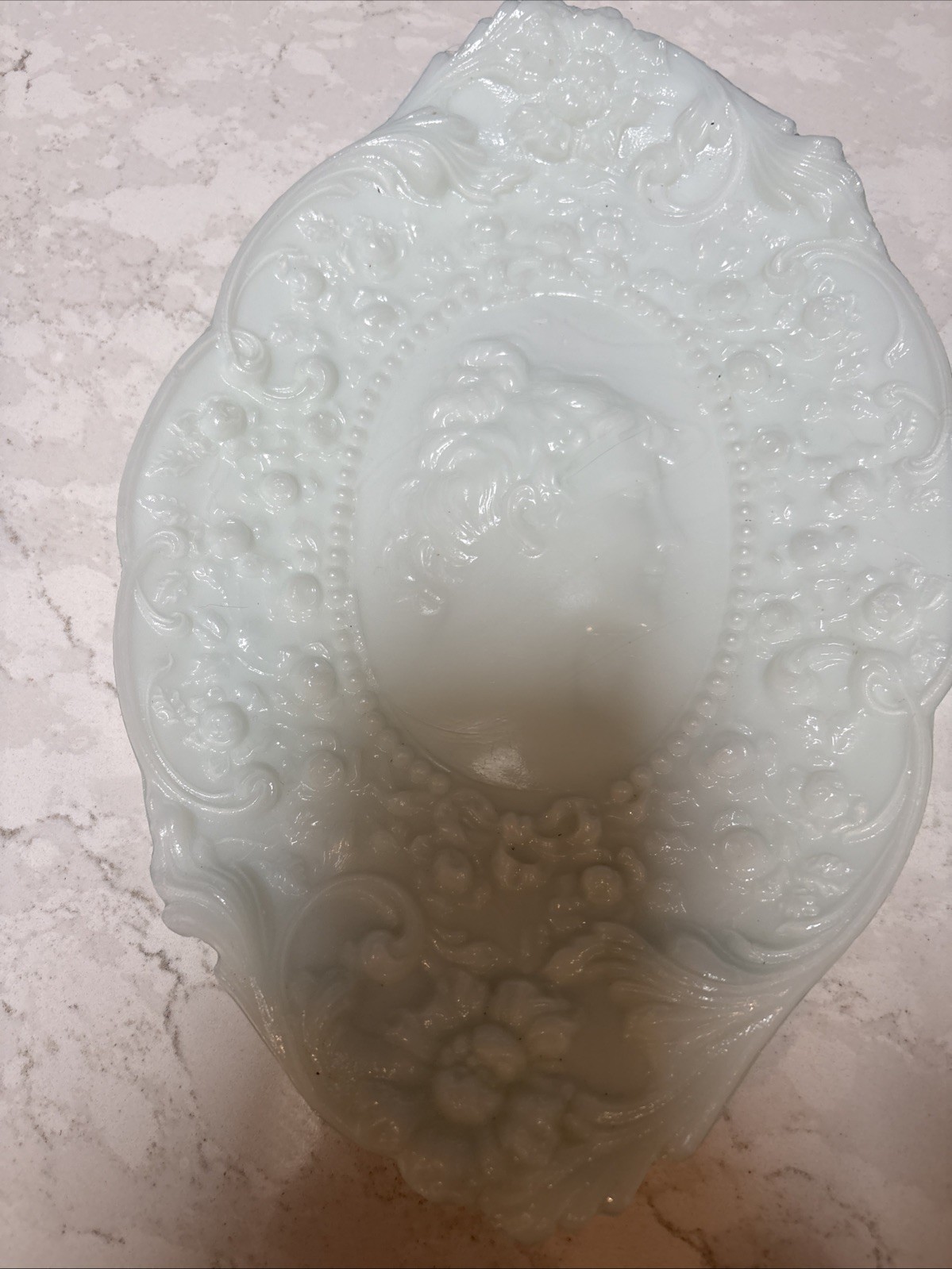 Antique Milk Glass Oval Rococo Pierced Relief Dish Set Jenny Lind