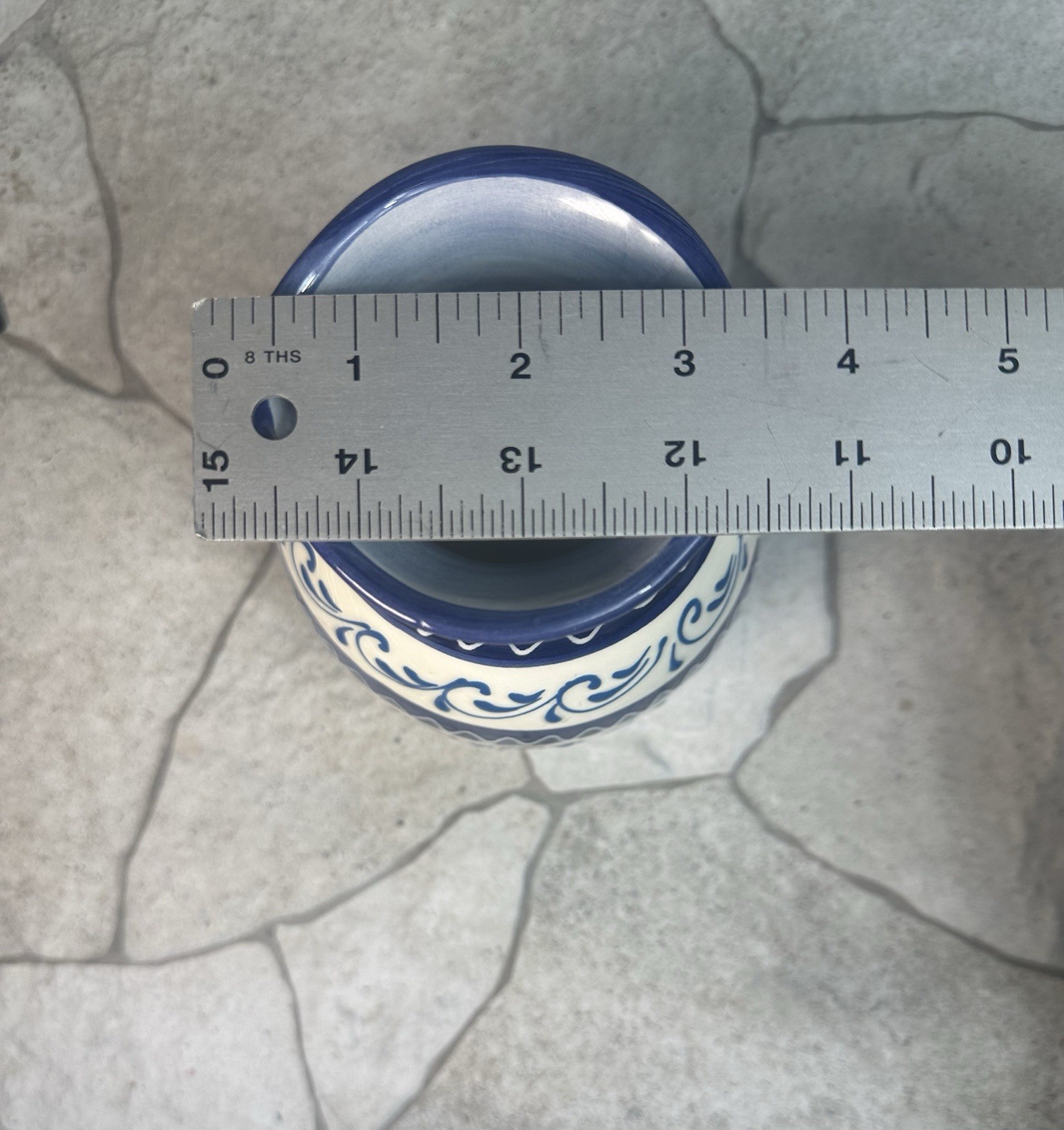 Vintage Blue and White Ceramic Decorative vase with Handle, signed Pedraza Spain