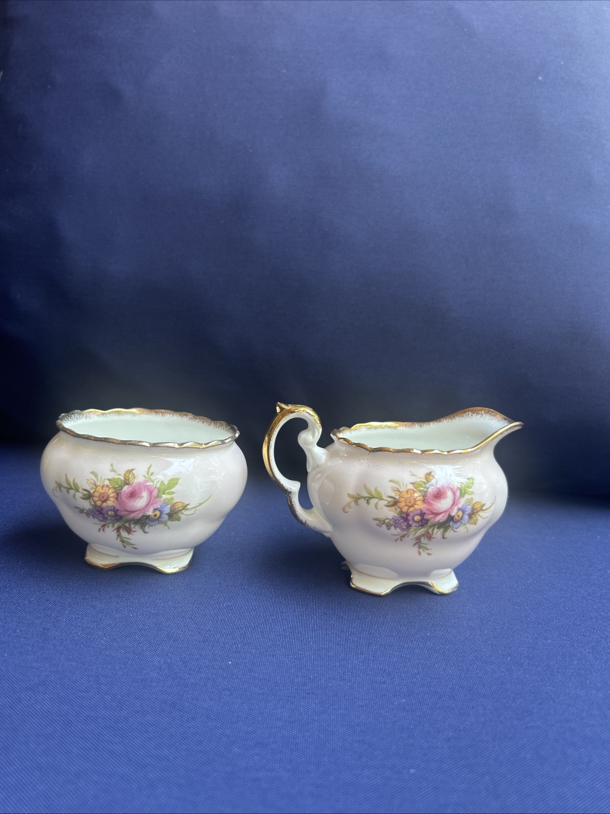 Antique creamer and open sugar bowl set manufactured by E.B. Foley in England