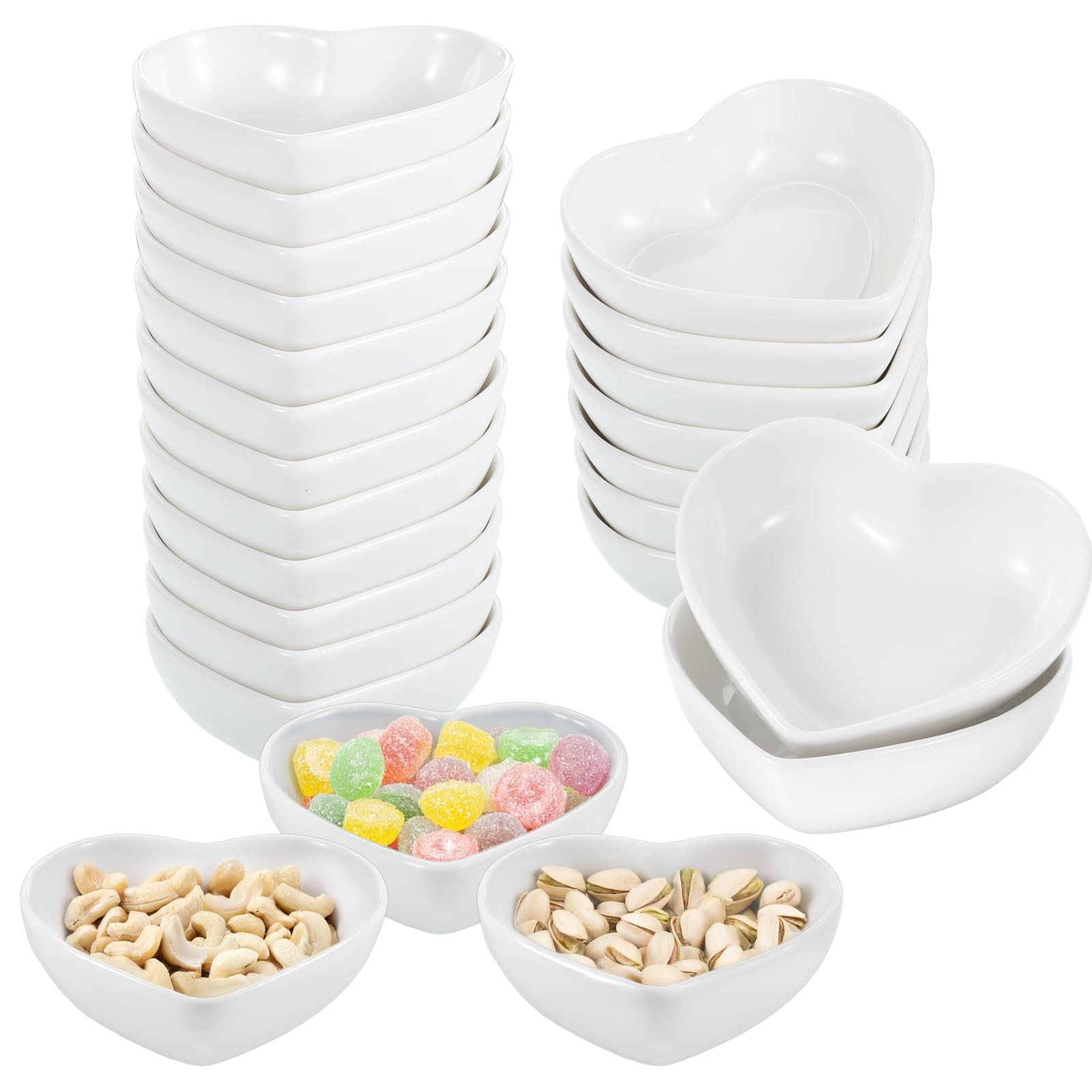 24 Pack Porcelain Sauce Dish, 1.5Oz Soy Sauce Dishes, White Love Heart Shaped…