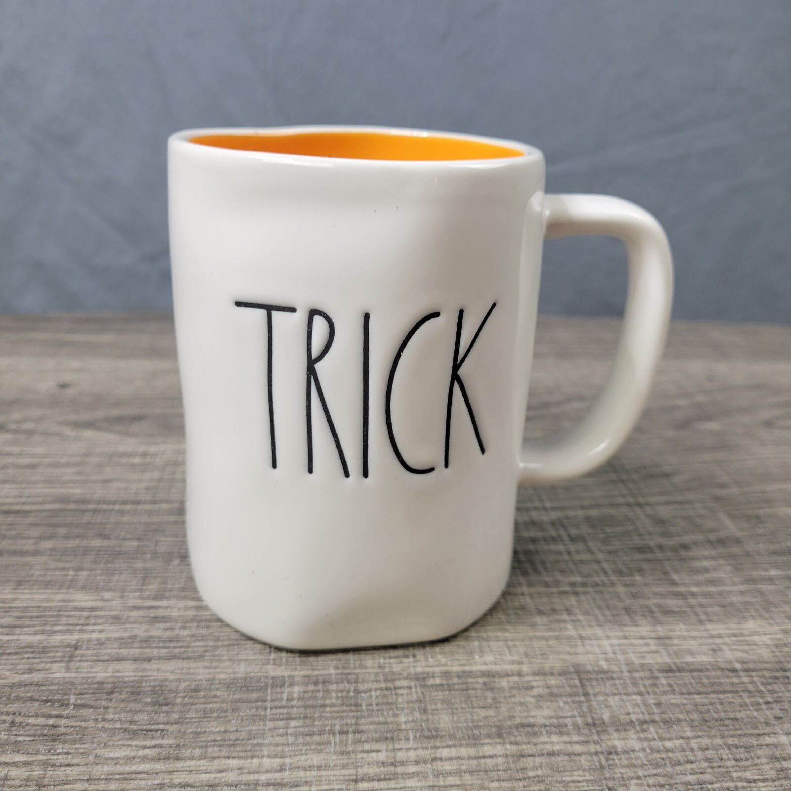 Rae Dunn Artisan Collection White & Orange Ceramic Farmhouse Trick or Treat Mug