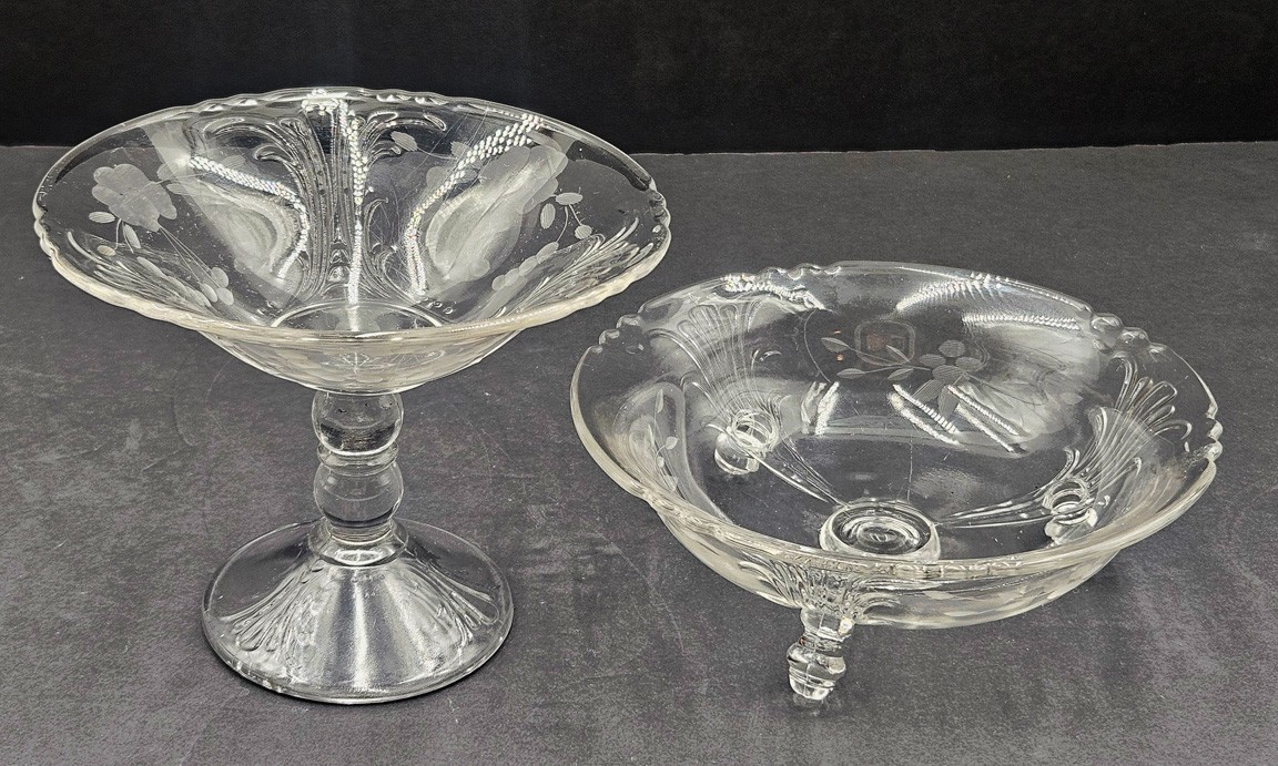 Candy Dish and Compote Indiana Glass Double Fler de Lis Clear with Etched Design