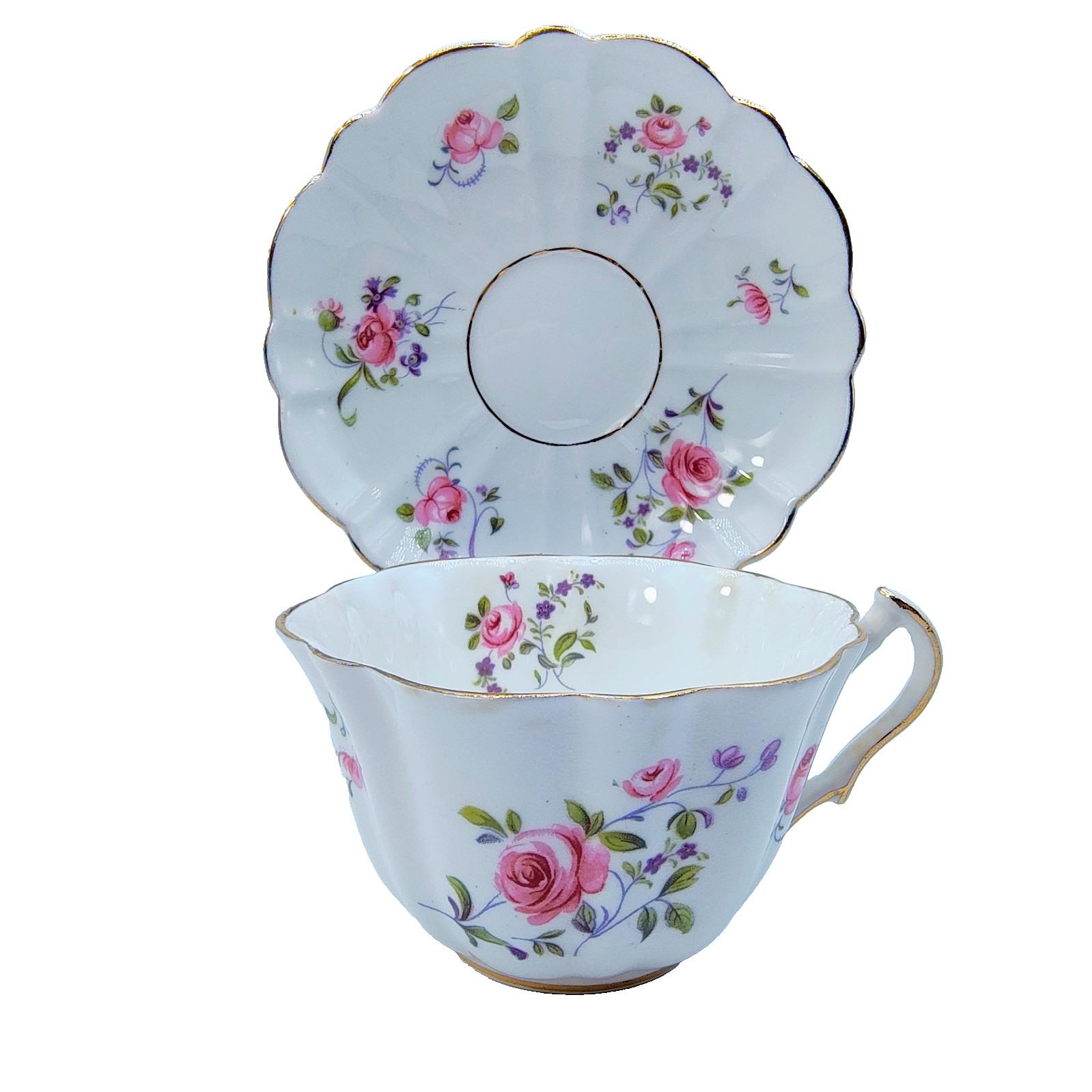 Vintage 1950s Victoria C & E Teacup & Saucer Pink English Rose 1164 Bone China