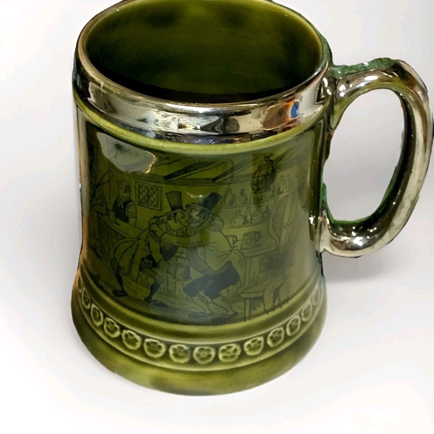 Princess House Fine Earthenware Beer Stein Mug England Dark Green Vtg Love Poem