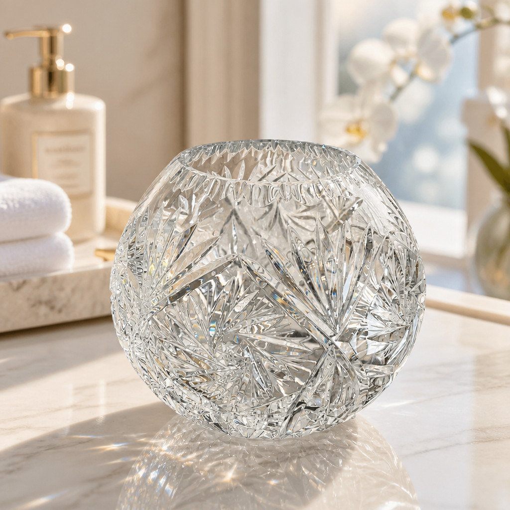 Vintage Cut Lead Crystal Rose Bowl