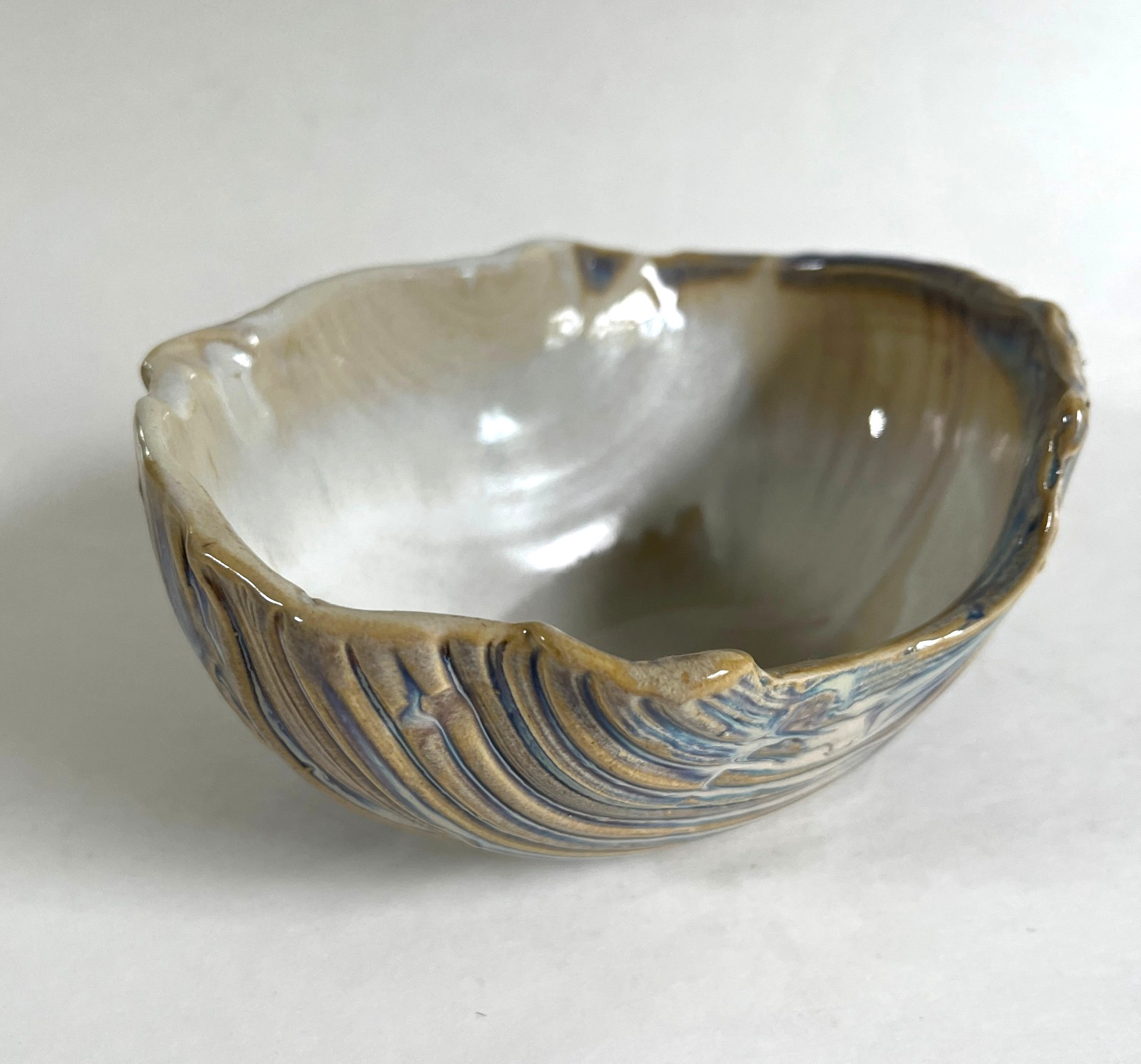 Vintage 2008 Studio Art Pottery Shell Bowl Multicolor