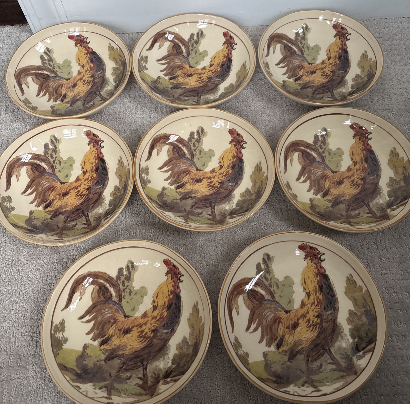 8 Williams Sonoma Rustic Rooster PASTA SALAD BOWLS ITALY FRENCH POTTERY KITCHEN