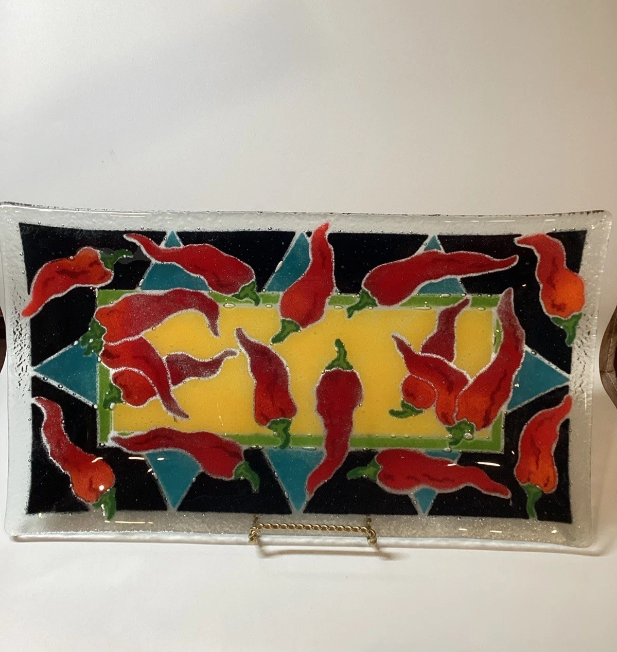 Chili Pepper Fused Art Glass Tray Signed P Karr