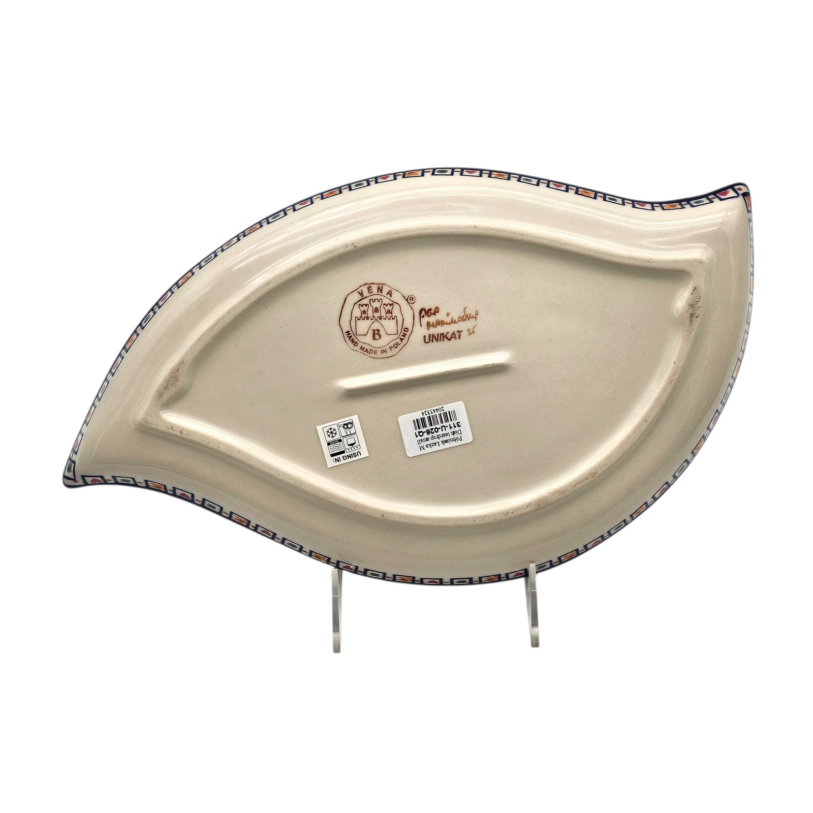 VTG VENA UNIKAT Polish Pottery Teardrop Dish M Hand Painted Boleslawiec 14.25″