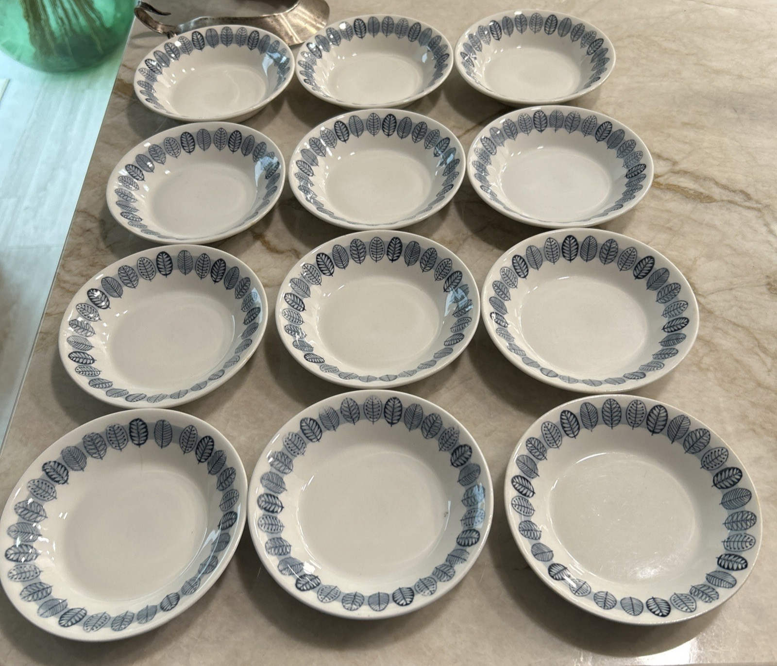 12 MCM Arabia Finland Linnea 5” Fruit Dessert Sauce Bowls – Blue Leaves On White