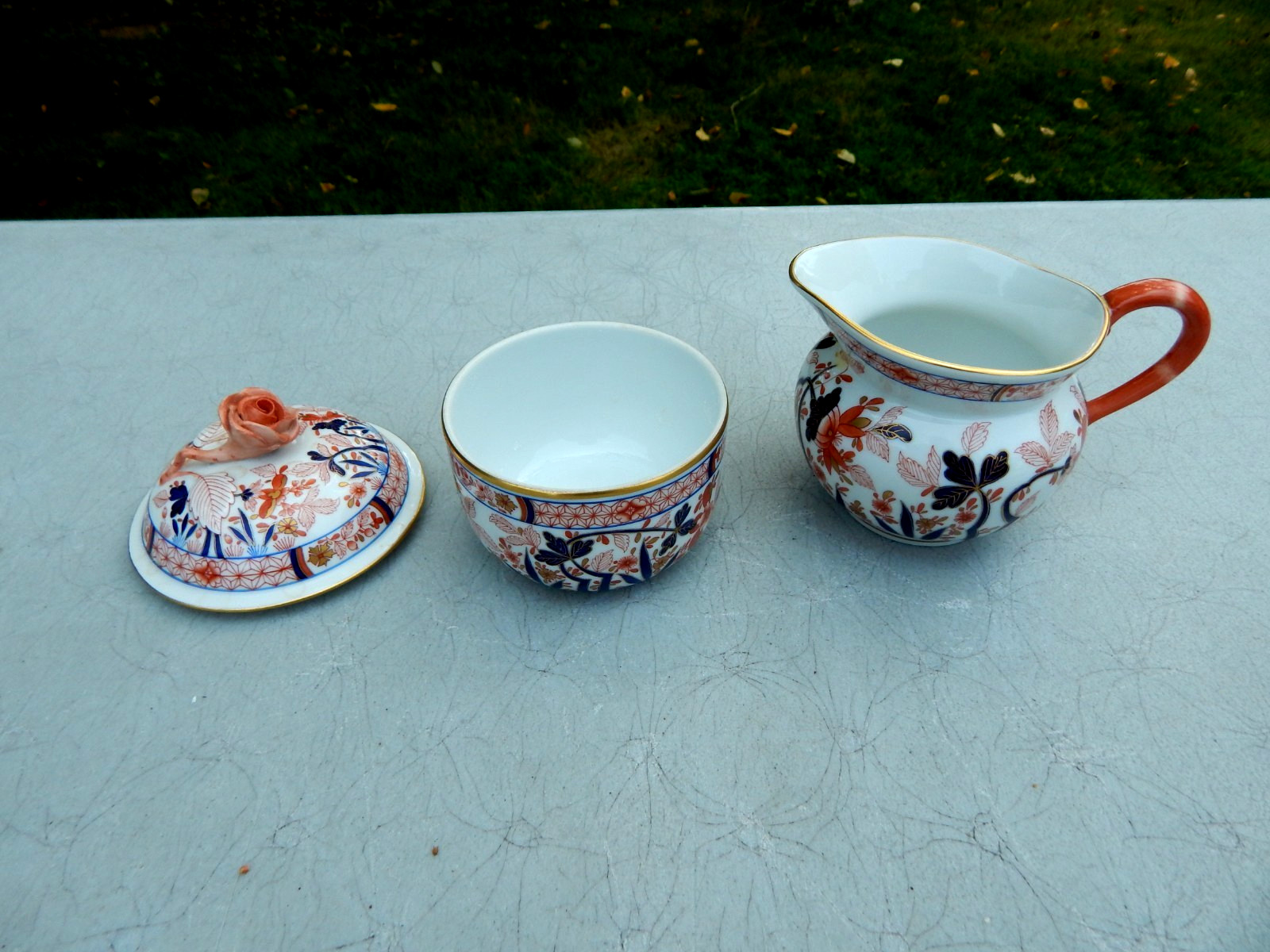 HEREND HUNGARY CANTON PATTERN CREAMER (# 2643) AND LIDDED SUGAR BOWL (# 2663)