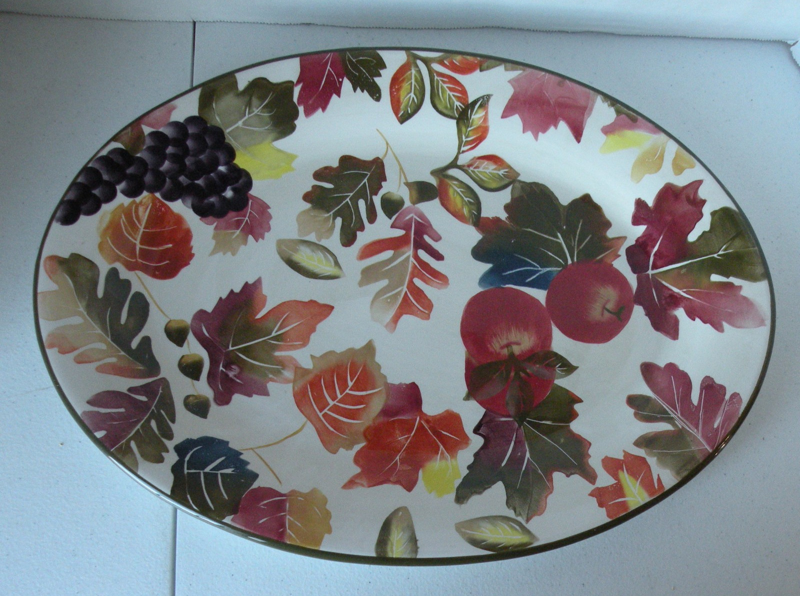 WCL Pottery Fruit and Leaves Serving Platter 17 inches x 12.5 inches Oval