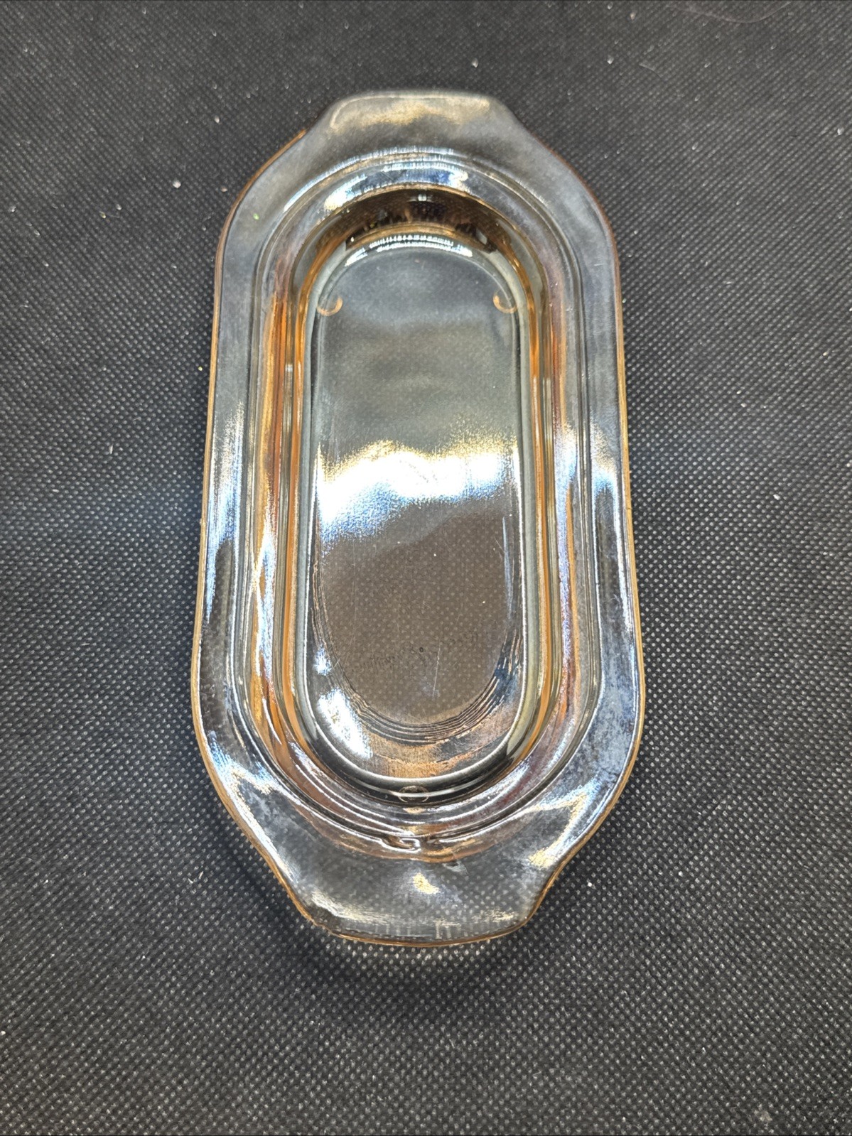 Rare Jeannette Iridescent-Carnival Floragold Louisa Marigold Covered Butter Dish